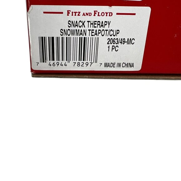 Fitz And Floyd Snack Therapy Snowman Teapot Cup Set Vintage Red Black with Box - Picture 13 of 14